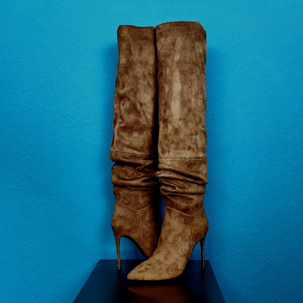 🆕️🍁🌻 JEFFREY CAMPBELL Pilla Scrunched Boots in Brown Suede // (NWT) - Picture 2 of 13